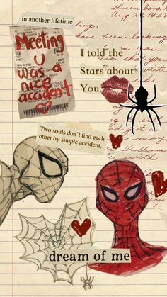 an image of spiderman and other things on lined paper