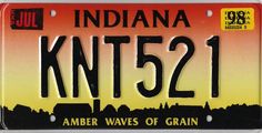 an indiana license plate with the name knit521