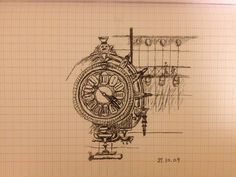 a drawing of a wrist watch sitting on top of a piece of paper