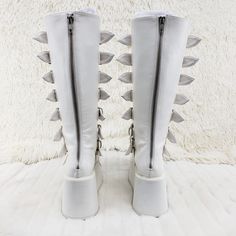 Damned 318 Goth Punk Rock 3.5 Platform Knee Boot White Matte - Totally Wicked Footwear Retail Box, Designer Boots, Platform Boots, Punk Rock, Chrome Plating, Knee High Boots, Ballet Shoes, Knee High, Over Knee Boot