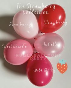 the strawberry collection includes pink, berry, and white balloons