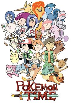 the pokemon time movie poster with many different characters