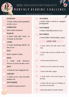 a pink and black checklist with the words readingwithmuffy on it