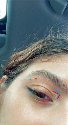 Close up of eye makeup for pride month. Pansexual colors of pink, blue, yellow. Bottom lashes coated in those colors and colorful dots/lines of these colors. Pride Makeup Eyeliner, Lesbian Flag Eyeliner, Nonbinary Pride Makeup, Lesbian Eye Makeup