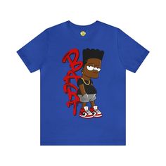 Celebrate culture and nostalgia with our Black Bart Simpson TShirt! This Bella Canvas 3001 shirt features a unique illustration of Black Bart, paying homage to the iconic 90s character. Made from 100% combed and ring-spun cotton, this tee offers a soft and comfortable fit. Perfect for fans of urban streetwear and vintage cartoons, this tee is a must-have addition to your wardrobe. Available in a range of sizes, grab your Black Bart Simpson Tee today and showcase your unique style! Key Features: Unique Black Bart Simpson illustration Made from 100% combed and ring-spun cotton Soft and comfortable fit Available in various sizes Details: Material: 100% combed and ring-spun cotton Fit: Unisex Color Options: Choose from a range of colors Sizes Available: XS, S, M, L, XL, 2XL, 3XL Care Instructi Black Bart Simpson, Bart Simpson T Shirt, 90s Characters, Vintage Cartoons, Iconic 90s, Simpsons T Shirt, Unique Illustration, Geek Squad, Cartoon Shirts