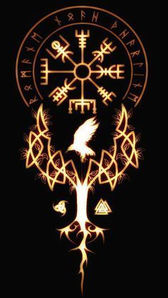 the sigiln symbol is shown in gold on a black background with other symbols around it