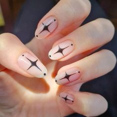 Nails Designs Stars, Star Sparkle Nails, Sparkle Design Nails, Cross Design Nails, Sparkle Star Nails, Jester Nails, Black Cross Nails, Grunge Nails Short, Star Nails Black