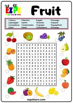 a crossword puzzle with fruits and vegetables for kids to learn how to read it