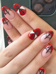 Basic Spiderman Nails, Spider Man Nails, Spiderman Nails, Avengers Nails, Marvel Nails, Man Nails, Ombre Gel Nails, Uñas Aesthetic, Long Acrylic Nail Designs