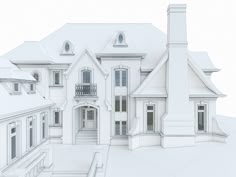 an architectural rendering of a large white house