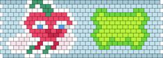 an image of a pixellated pattern with two pieces of fruit on the same side