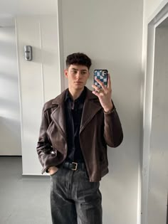 Kpop Fashion Men, Women Leather Jacket, Leather Jacket Outfit Men, Brown Leather Jacket Men, Leather Jacket For Men, Men's Street Style, Collection Ideas, Trendy Boy Outfits, Leather Jacket Style