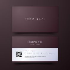 a business card with a qr code on the front and back side, in dark purple hues