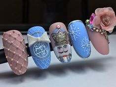 Nutcracker Nail Art Christmas, Pink Nutcracker Christmas Nails, The Nutcracker Nails, Pink Nutcracker Nails, Nutcracker Ballet Nails, Sugar Plum Nails, Nutcracker Nail Art