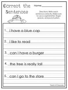 worksheet for writing sentences with pictures