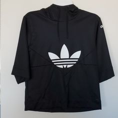 Brand New, Never Worn, Unique With A High Collared Neck W/Hood & Mid Length Sleeves. Baggy 90's Feel. Unisex Nwot Black Urban Style Sweatshirt, Mid Length Sleeves, Adidas Jackets, Adidas Hoodie, Black & White, Adidas Black, Black Adidas, Adidas Women, Mid Length