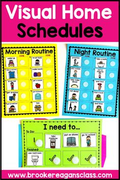 two posters with the words visual home schedules on them and an image of a night routine