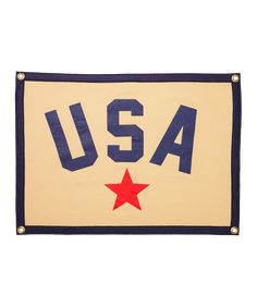 a flag with the word usa written on it and a red star in the middle