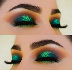 Pop Of Green Eyeshadow, Blue And Green Eyeshadow Looks, Emerald Green Eye Makeup, Pastel Pink Makeup, Makeup Date Night, Soft Pink Makeup, Teal Makeup, Christmas Eye Makeup, Scene Makeup