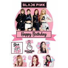 blackpink's happy birthday stickers are displayed on a white background with pink accents