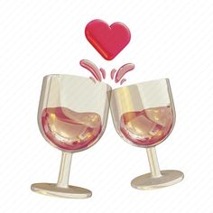 two wine glasses with hearts splashing out of them