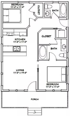 the floor plan for a two bedroom, one bath apartment with an attached bathroom and living room