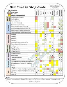 the best time to shop guide is shown in this printable chart, which shows how many