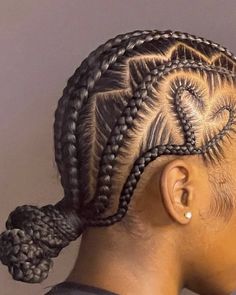 Canrows For Black Women, Cornrows Hairstyles For School, Corn Rows Black Woman, Small Feed In Braids Ponytail Bun, Cornrow With Designs, Cornwors Braids, Stitch Braids With Dramatic Edges, Natural Hairstyles For Black Women Cornrows, Cornwors Hairstyle Black Women