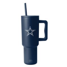 a travel mug with a straw in the shape of a star, on a white background