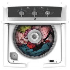 a washing machine with clothes in it