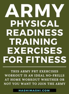 Army PRT Exercises – Physical Readiness Training to Get Fit!

Army Physical Readiness Training (APRT) is the army’s own system for getting you ready to start basic training. 

While it’s aimed at potential soldiers, it’s also a useful no-frills workout that’s ideal for civilians too!

Needing no equipment, it’s an excuse-free program and ideal for home exercisers.

This article explains the Army PRT  exercises and also discusses how else you can get fit at home and even for the army! Physical Training, Basic Training Workout, Us Army Basic Training, Special Forces Training, Army Basic Training, Army Training, Muscular Endurance