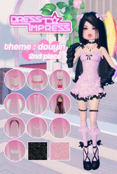 the doll is dressed in pink and black