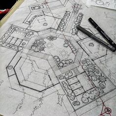 a drawing of a garden design on top of paper