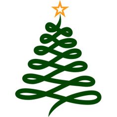 a green christmas tree with an orange star on top and the word merry written in cursive writing