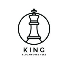 a black and white logo with a king chess piece in the middle, surrounded by a circle