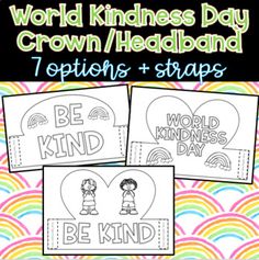 world kindness day crown / headband 7 options and strips for kids to color in