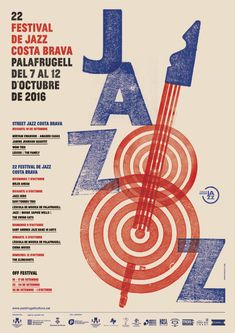 a poster for the festival with an arrow and bulls eye in red, white and blue