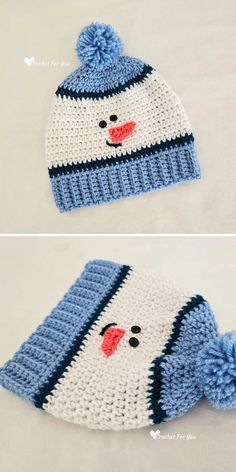 crocheted snowman hat with pom - pom on top and bottom