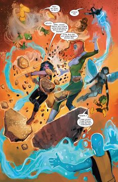 a comic book page with an image of two people flying through the air