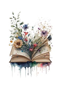 an open book with watercolor flowers on it