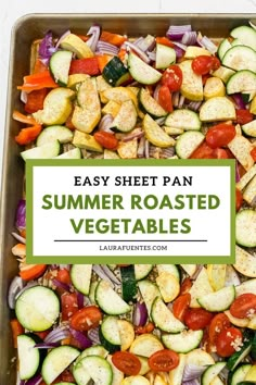 a sheet pan with different cut up veggies with seasoning on them Baked Veggies Recipes, Roasted Summer Vegetables, Summer Vegetable Recipes, Fresh Vegetable Recipes, Baked Veggies, Summer Vegetables, Roasted Vegetable Recipes, Scalloped Potato Recipes