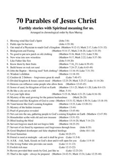 the text on top of a page that says 70 parables of jesus christ, earth, stories with spiritual meaning for us