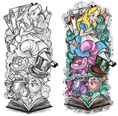 two bookmarks with alice and wonderland characters on them