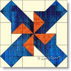 an orange and blue quilt block