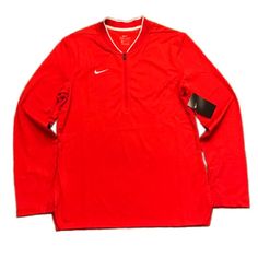 Nike Dri-Fit Pullover Quarter Zip Size: Small Color: Red Condition: New With Tags/No Defects Bundle With Another Item To Save Nike Half-zip Winter Top, Nike Crew Neck Outerwear For Fall, Nike Winter Half-zip Top, University Red Long Sleeve Tops For Winter, Nike University Red Long Sleeve Tops, University Red Long Sleeve Top, Nike Half-zip Top For Fall, University Red Long Sleeve Sporty Tops, Casual Red Half-zip Top