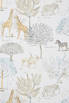 an animal themed wallpaper with giraffes, zebras and other animals