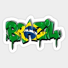 the word brazil painted in green and yellow