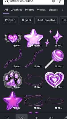 an image of purple stars and chains on a black background with the text, all graphics photos videos shapes