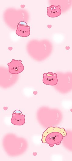 some pink bears and hearts on a pink background