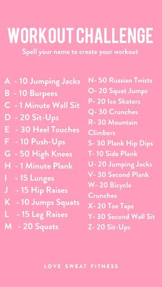 a pink poster with the words workout challenge written in white on it and an image of a